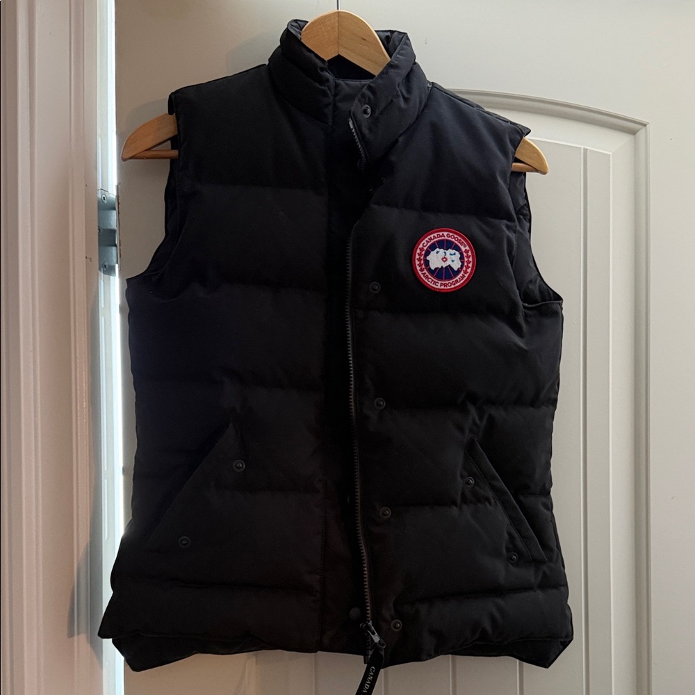Canada Goose Black Down Puffer Vest with Red Logo Patch
